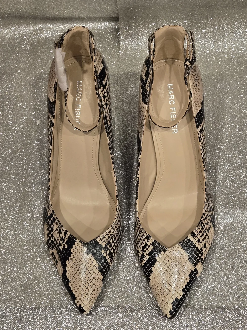 Marc Fisher Snake-print Pumps W/ Ankle Strap